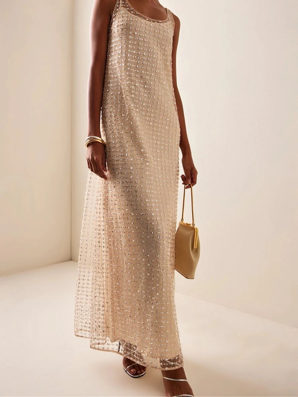 STAUD Cream Embellished Maxi Dress, Size 2 Like New